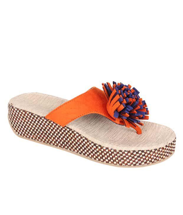 Flower Attractive Orange Platform Slippers Price in India- Buy Flower ...