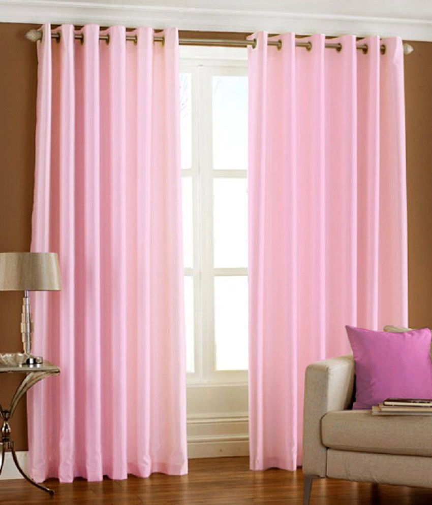     			Homefab India Plain Semi-Transparent Eyelet Window Curtain 5ft (Pack of 2) - Deep Pink