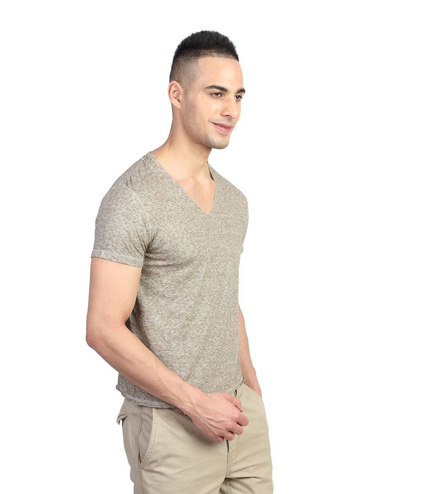 Identiti Beige Half Cotton V-Neck T-Shirt - Buy Identiti Beige Half ...