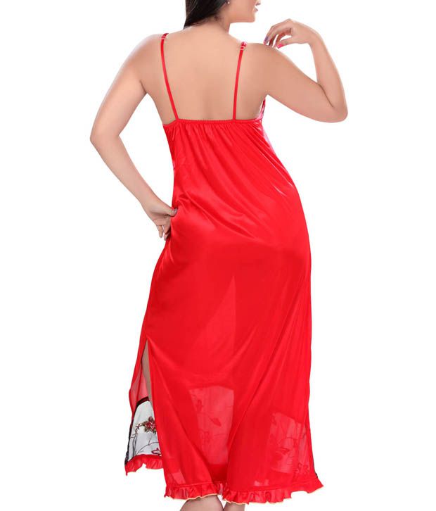 Buy Lucy Secret Black And Red Satin Nighty And Night Gowns Pack Of 2 Online 