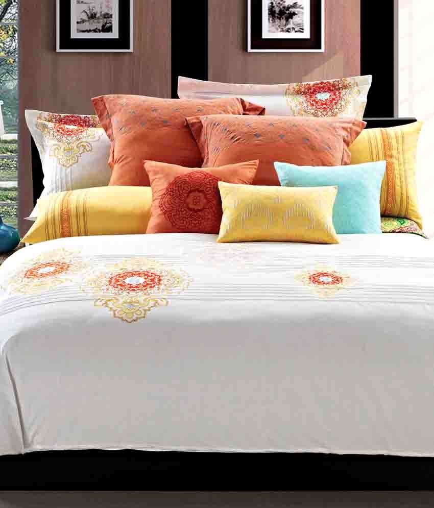 Maishaa White Embroidered Bed Sheet with 2 Pillow Covers Buy Maishaa
