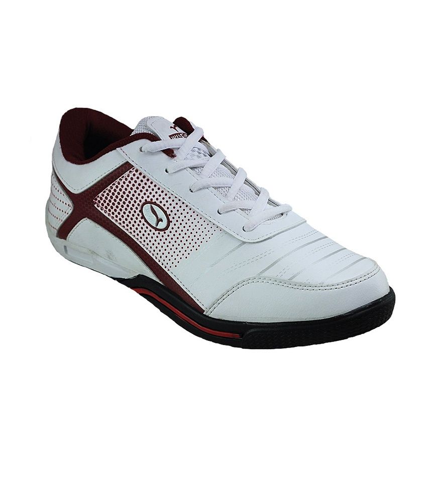 white and maroon sneakers
