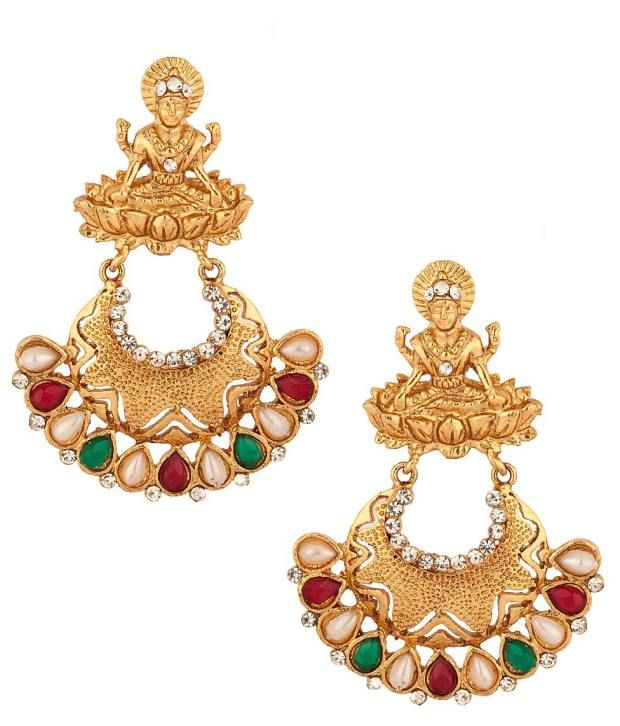 Voylla Temple Design Gold Plated Earrings Studded With Cz; Pearl Beads ...