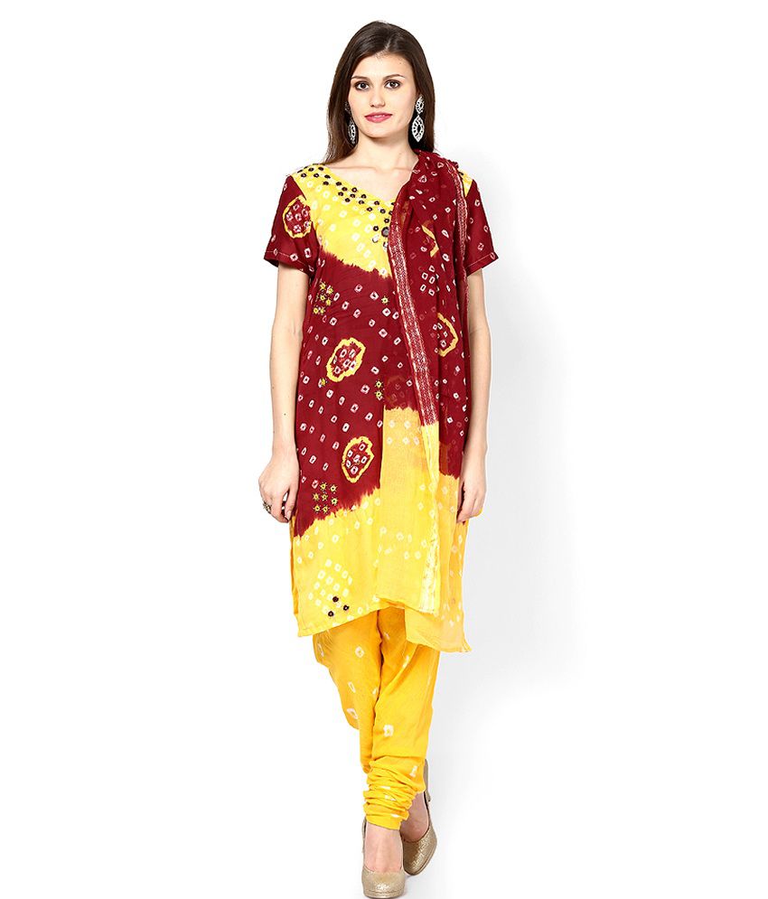 Rajasthani Sarees Yellow Cotton Unstitched Dress Material - Buy ...
