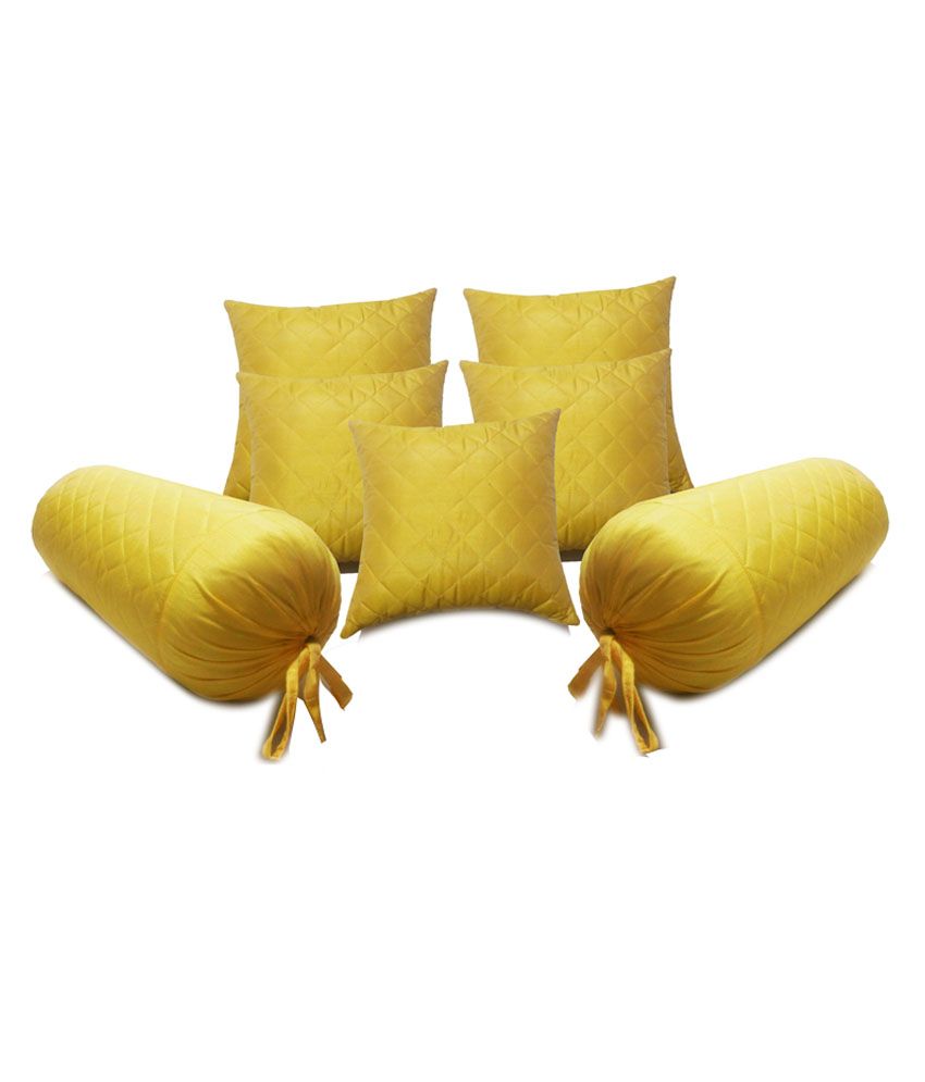 Zikrak Exim Box Quilting Bolster With Cushion Covers Yellow 7 Pcs