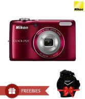 Nikon Coolpix L26 16.1MP Digital Camera (Red) Combo with Watch