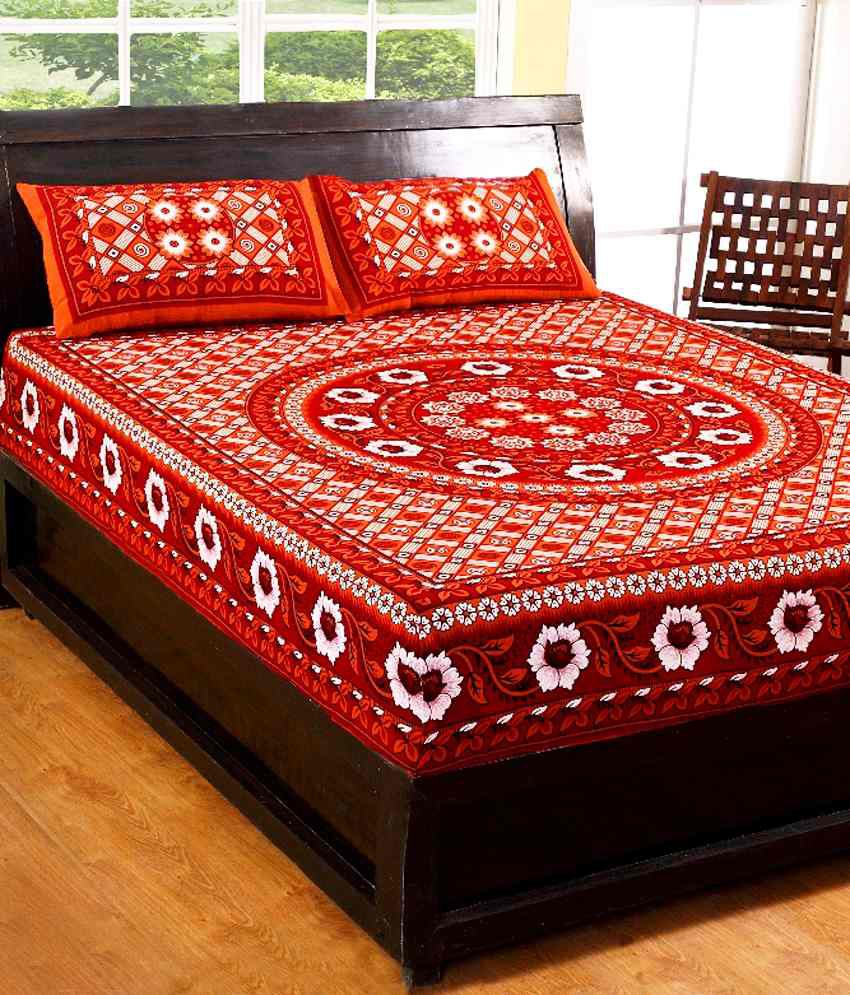 100 Cotton Printed Double Bed Sheet With 2 Pillow Covers Buy 100 
