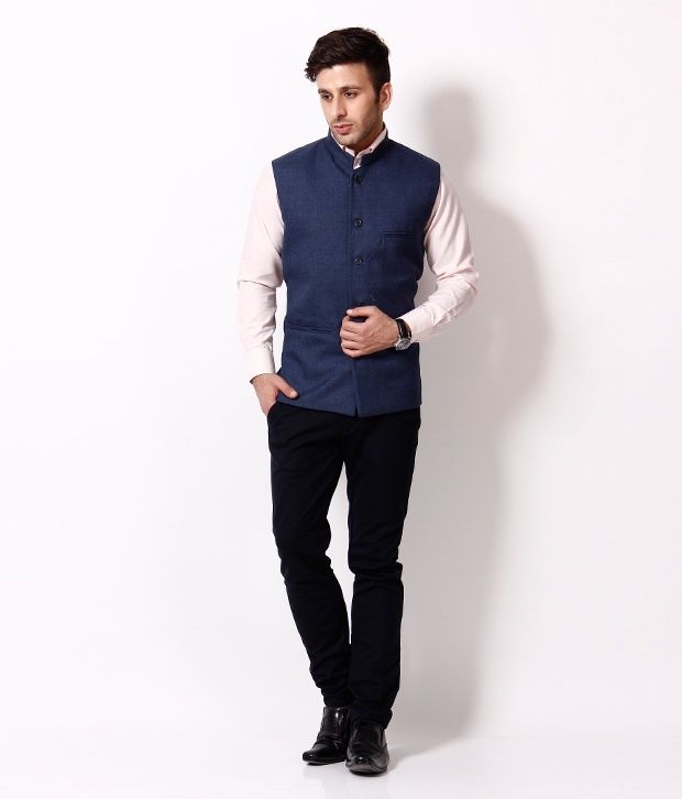 RPB Combo of Black Shirt and Blue Sleeveless Nehru Jacket - Buy RPB ...