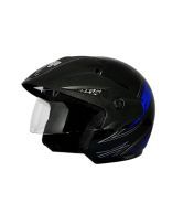 Vega Helmet - Cruiser With Peak Arrows (Dull Black Base With Blue Graphics)