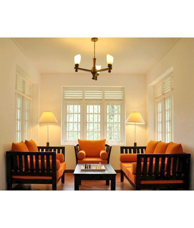Furny wooden sofa set extra spacious 3 plus 2 plus 1 orange fabric ... Wooden sala set pics
