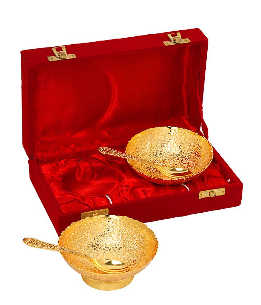 Rangsthali Peacock Designer Gold Plated Brass Bowl Set (4 Pcs)