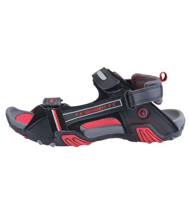 sparx red black slippers