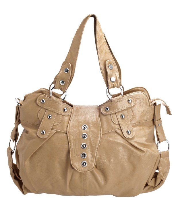 beige shoulder bag with gold chain