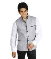 Platinum Studio Gray Sleeveless Cotton Blend Nehru Jackets