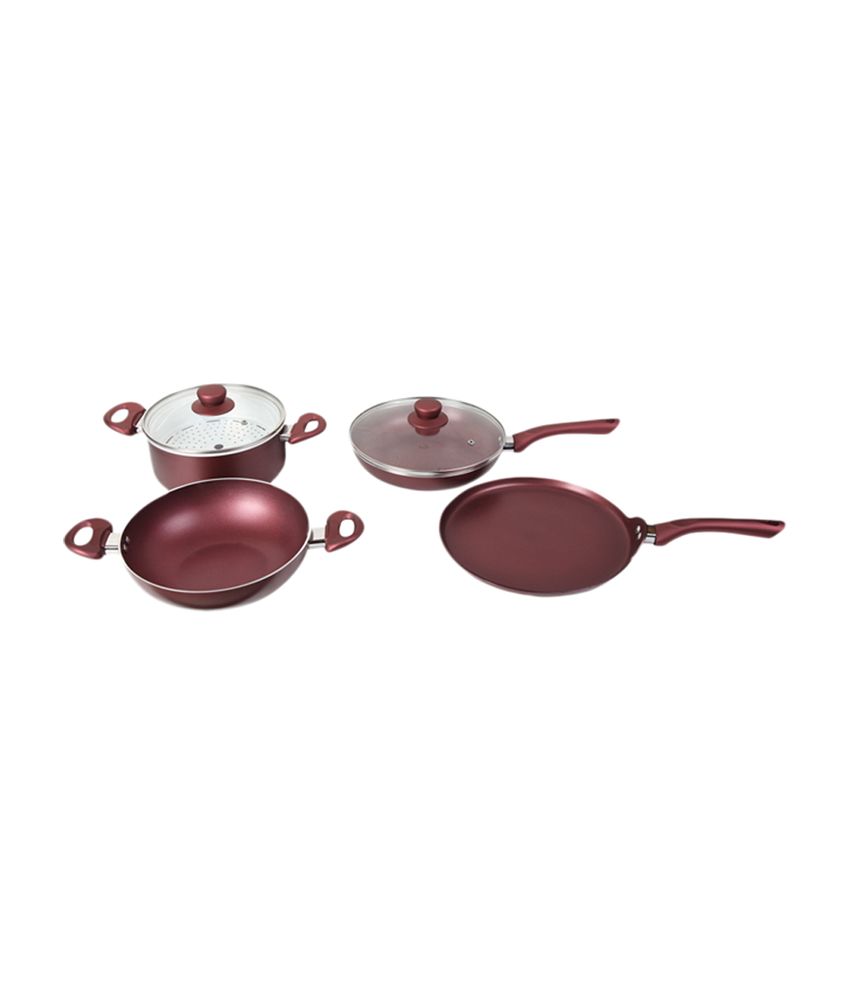 Pococina NA Red wine Aluminium 2.5 Ltrs Pococina 7Pcs Nonstick Cookware