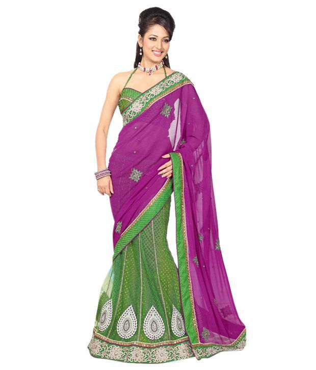 Ambica Fashion Green Embroidered Semi Chiffon Saree - Buy Ambica ...