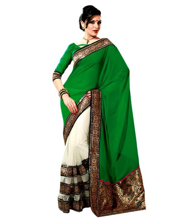 Half Georgette Half Net Saree With Blouse Piece Buy Half Georgette Half Net Saree With Blouse Piece Online At Low Price Snapdeal Com