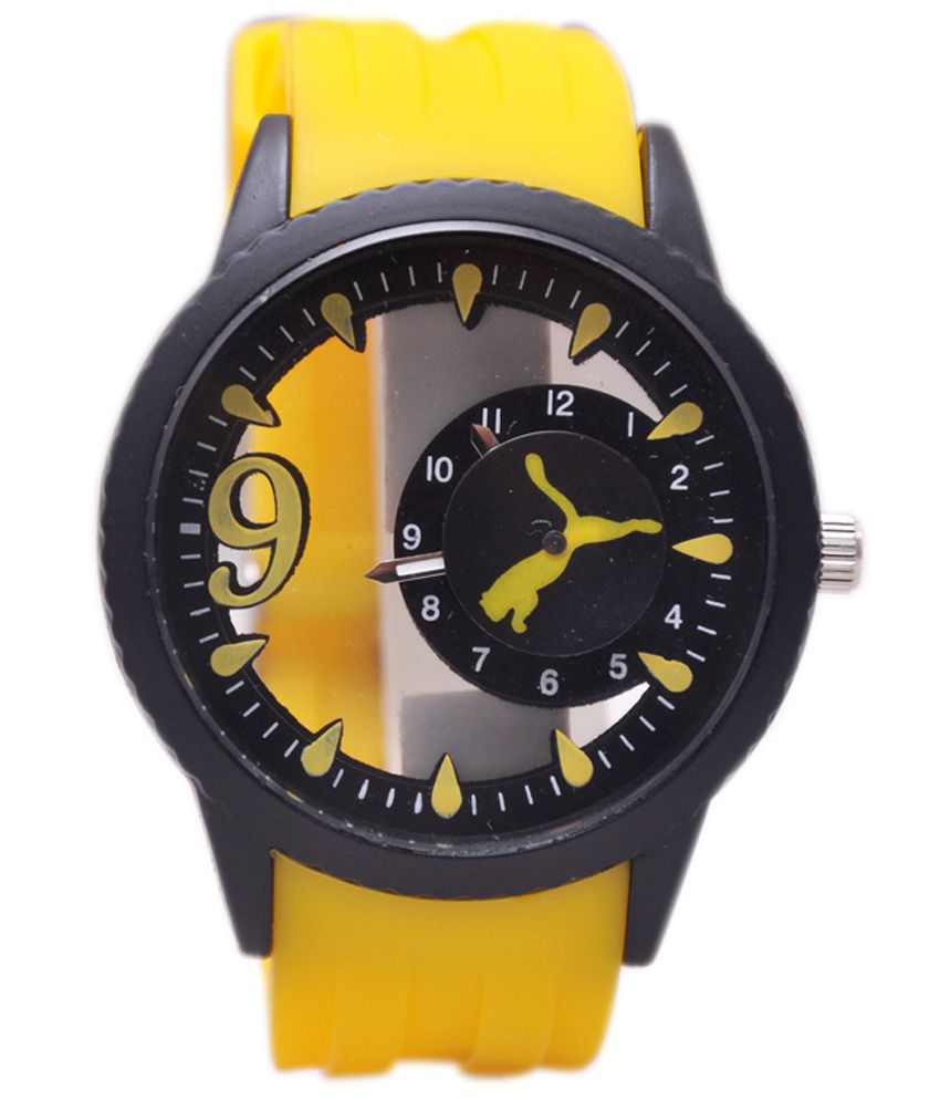 puma yellow analog watch