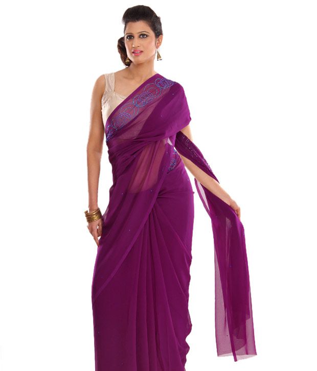 Favola Beautiful Plum Saree With Unstitched Blouse - Buy Favola ...