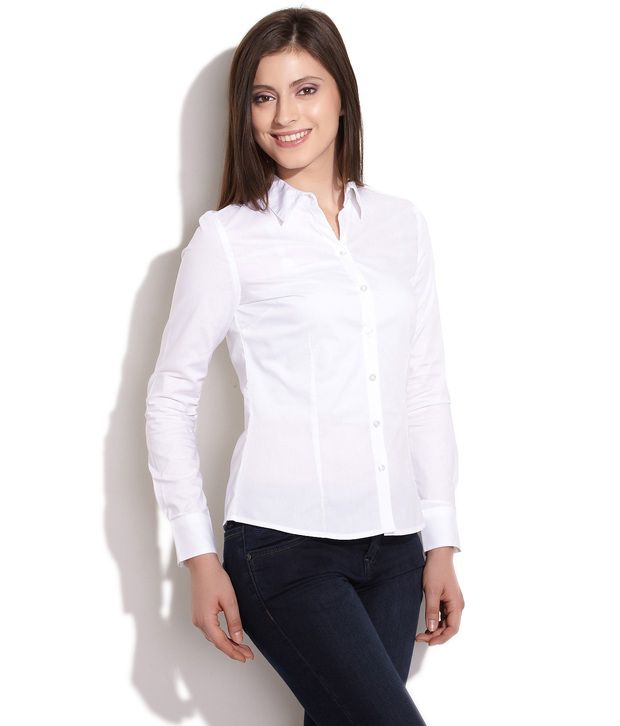 Buy Allen Solly Women White Cotton Shirt Online at Best Prices in India ...