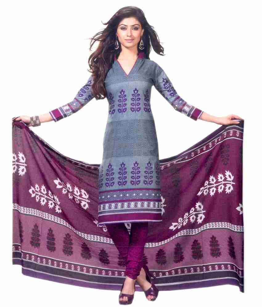 Shree Ganesh Clothing Purple Cotton Unstitched Dress Material - Buy