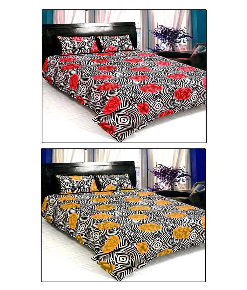 Blue eyes Black Floral Cotton 2 double bed sheets with 4 pillow covers