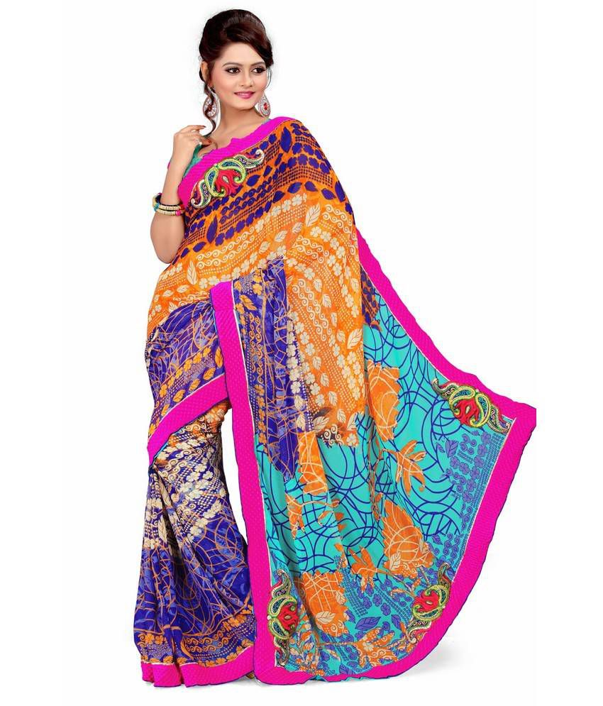 Sajjan Sarees Multicoloured Georgette Saree - Buy Sajjan Sarees ...