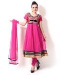 British Terminal Pink Embroidered Net Stitched Anarkali  Salwar Suit