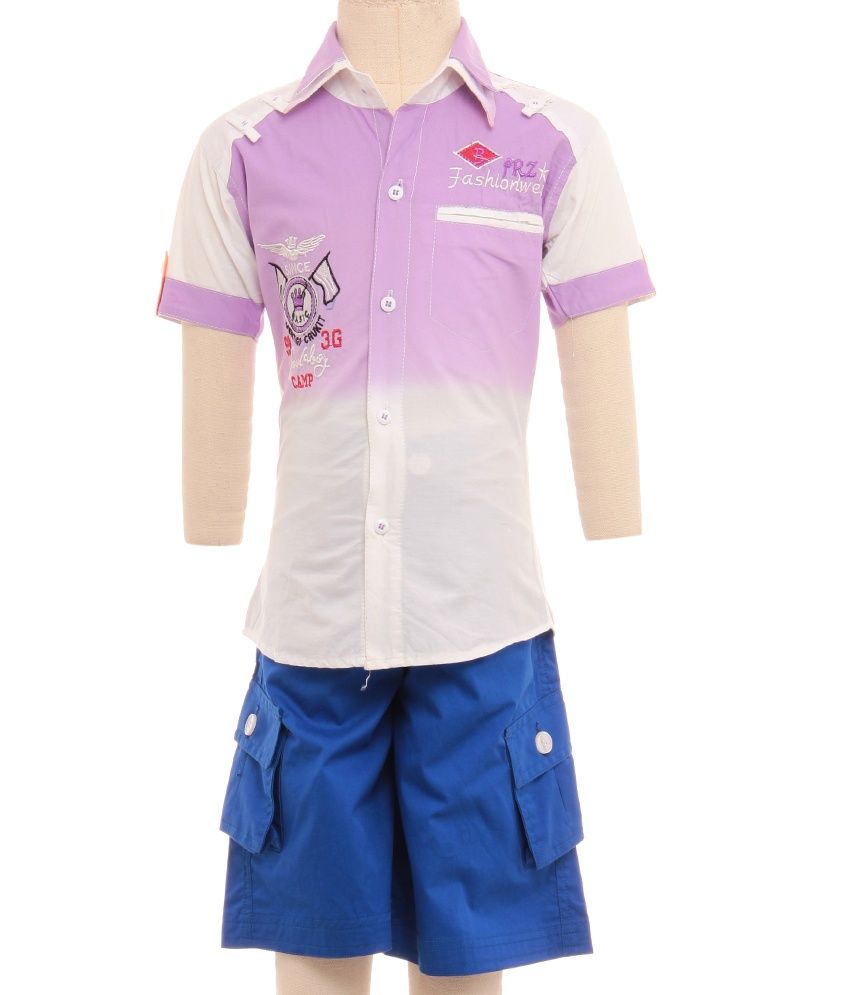     			British Terminal Half Sleeves Stylish Purple Classical Cool Look Shirts For Kids