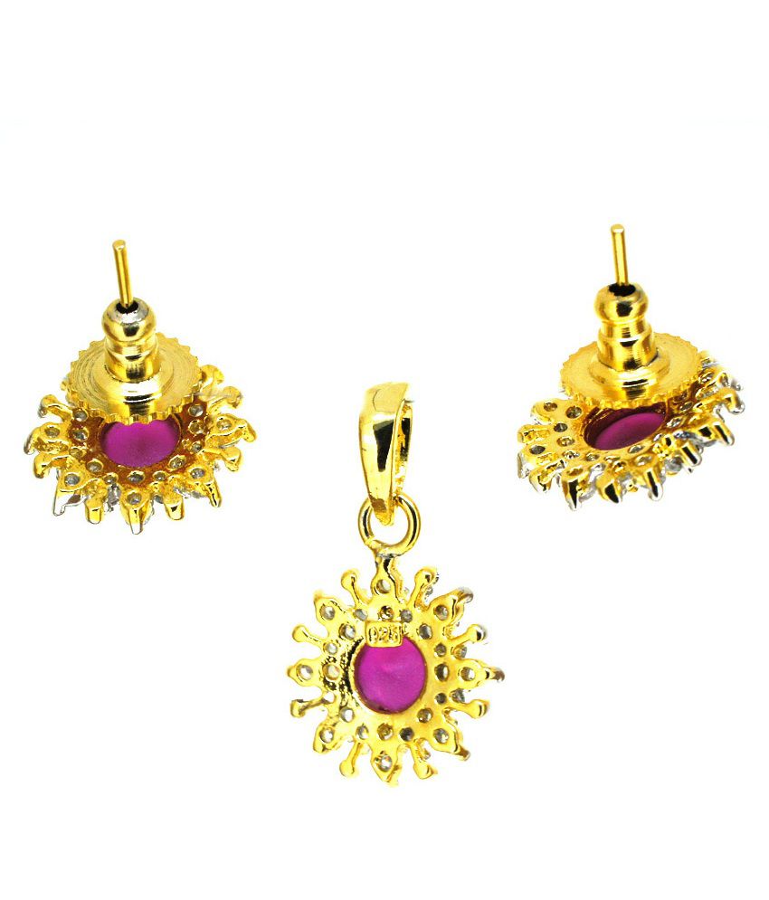 Aabhushan Jewels Gold Plated Cz/American Diamond Ruby Look Pendant For ...