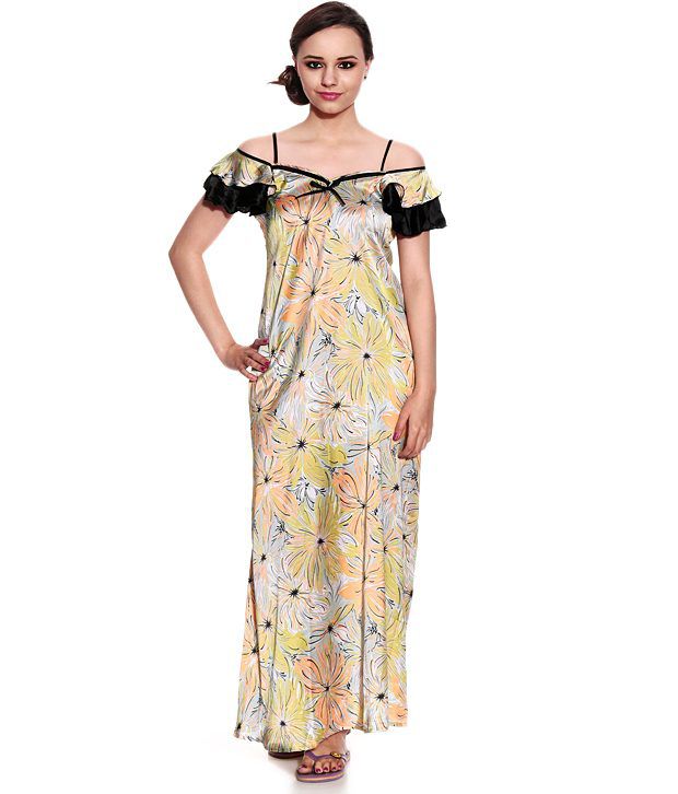 Buy AFFAIR Yellow Satin Long Nighty Online at Best Prices in India ...
