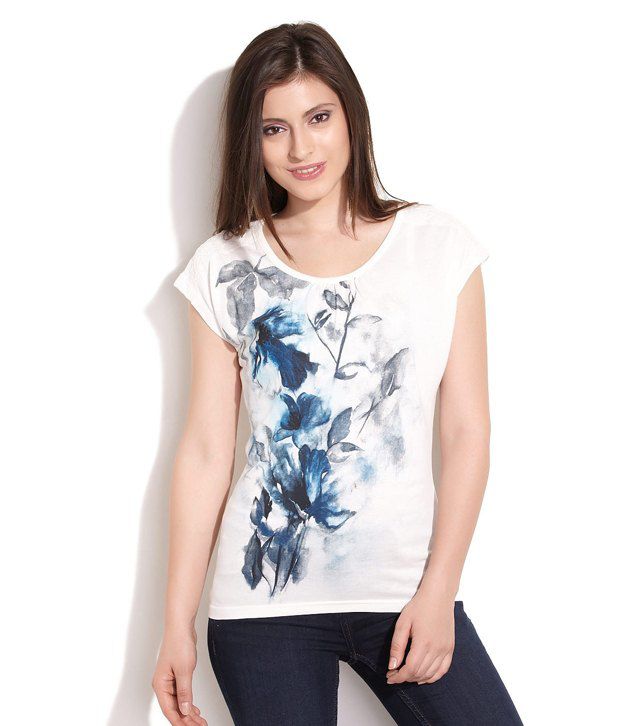 Buy Allen Solly Women Off White Polyester T-Shirt Online at Best Prices ...