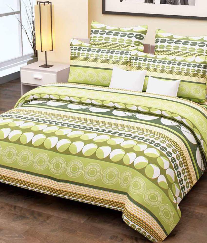 Home Candy Green Geometrical Cotton Double Bedsheet With 2 Pillow Cover ...