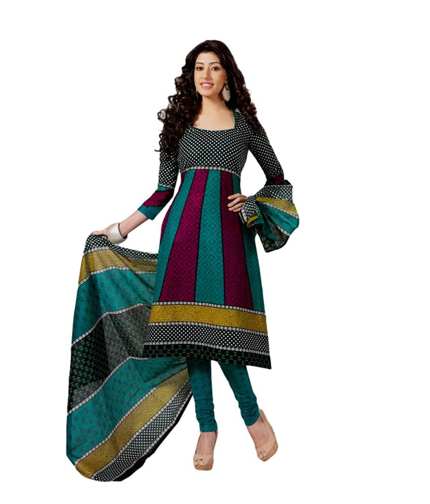 Salwar Studio Multi Color Cotton Unstitched Dress Material - Buy Salwar ...