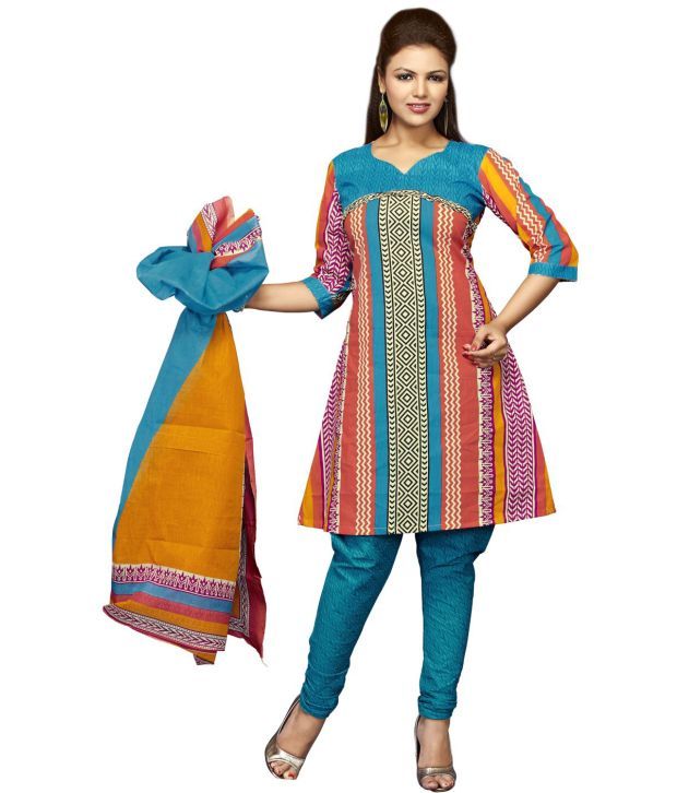 Karishma Suits Multi Color Cotton Unstitched Dress Material - Buy ...