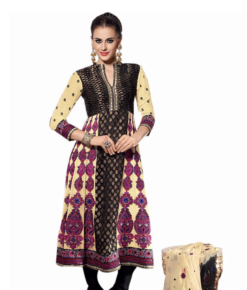 Rida Fashions Black Georgette Unstitched Dress Material - Buy Rida Fashions Black Georgette 