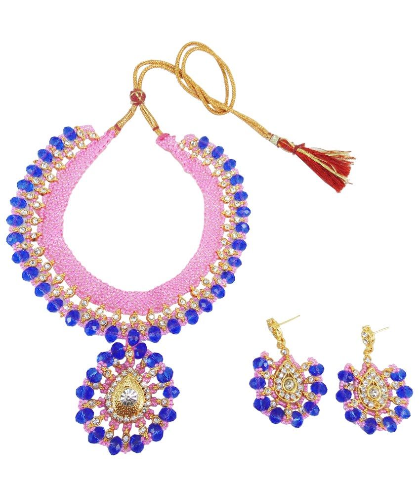 Fashionvalley Pink Jeko Moti And Blue Crystal Beads Necklace Set Buy