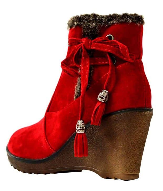 womens red wedge boots