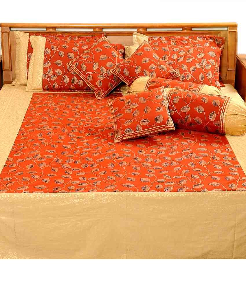 Heritage Brown Ethnic Cotton Double Bed Sheet With 2 Pillow Covers