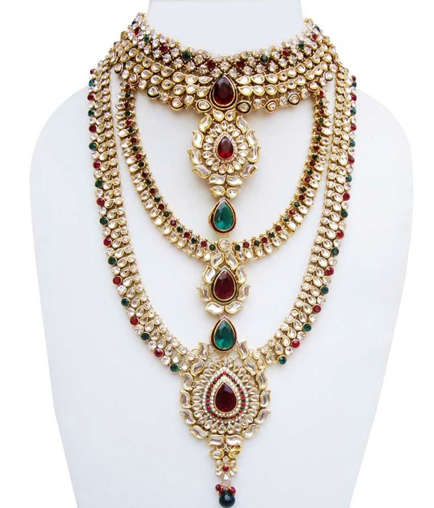 اطقم المعلم كرسكنديور  زمرد Lucky-Jewellery-Maroon-Green-Kundan-SDL585336885-2-a4cc0