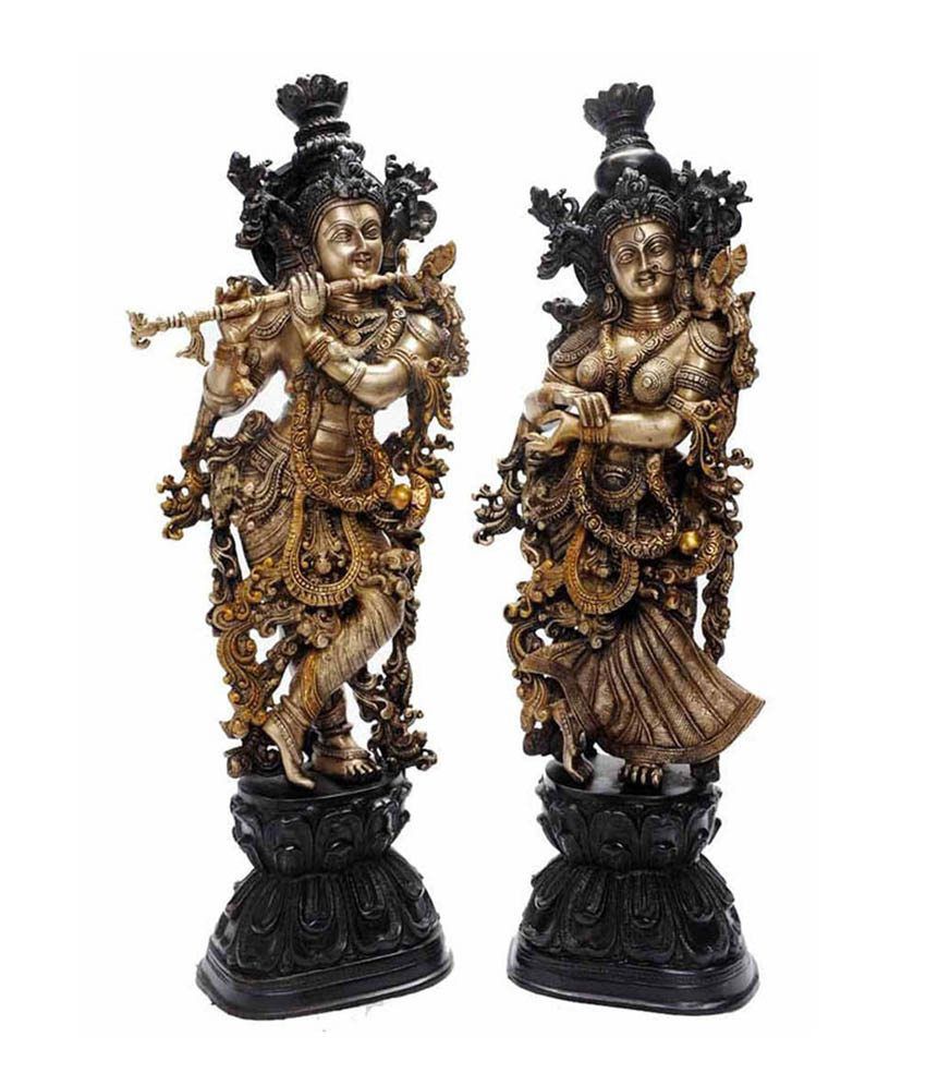 Metal Brass Handmade Handicrafts Lord Radha Krishna Statue For