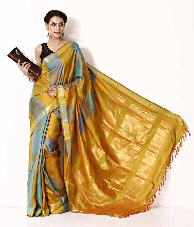 Uppada Sarees Yellow Silk Mysore Silk Saree With Blouse Piece Buy