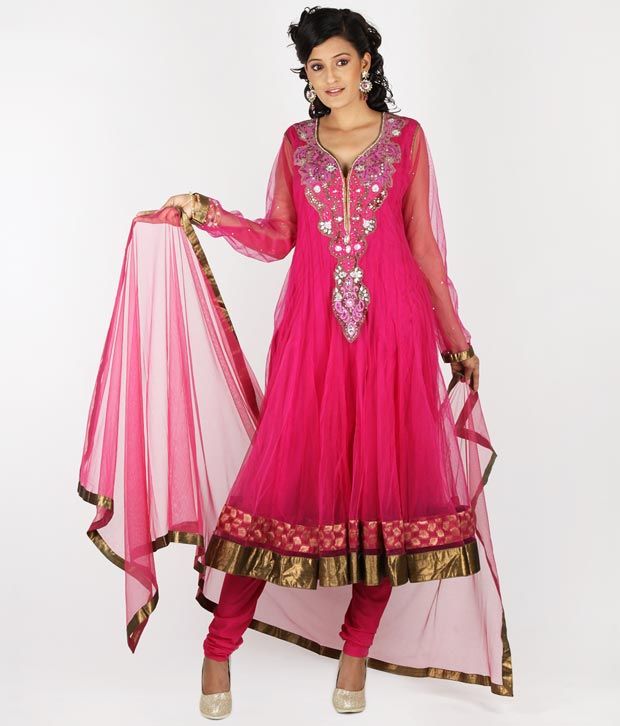 pink net anarkali suit