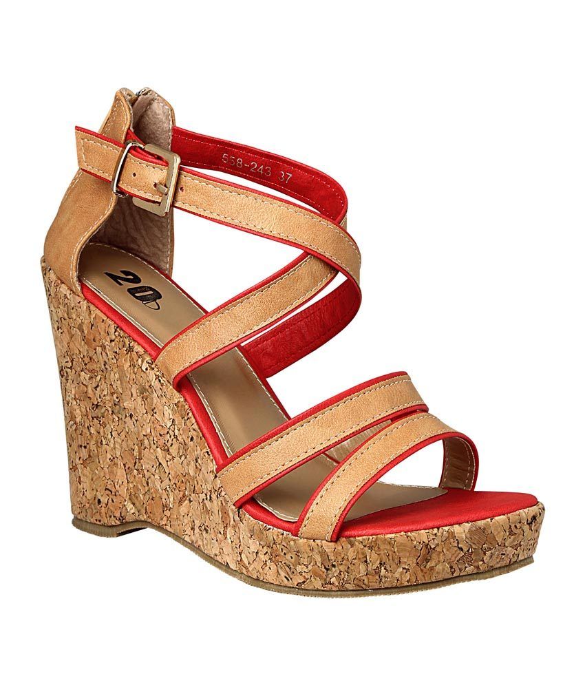 red wedges with ankle strap
