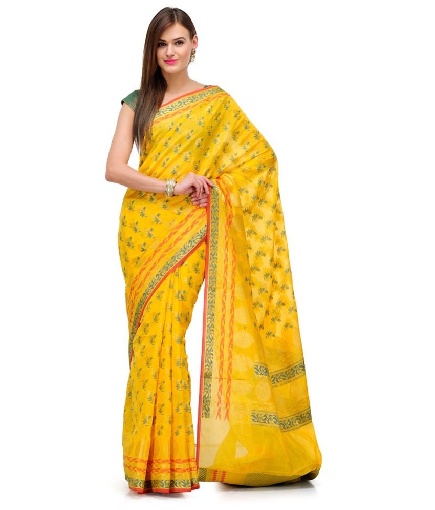 Fabroop Yellow Banarasi Cotton Silk Saree With Blouse Piece - Buy Fabroop Yellow Banarasi Cotton 