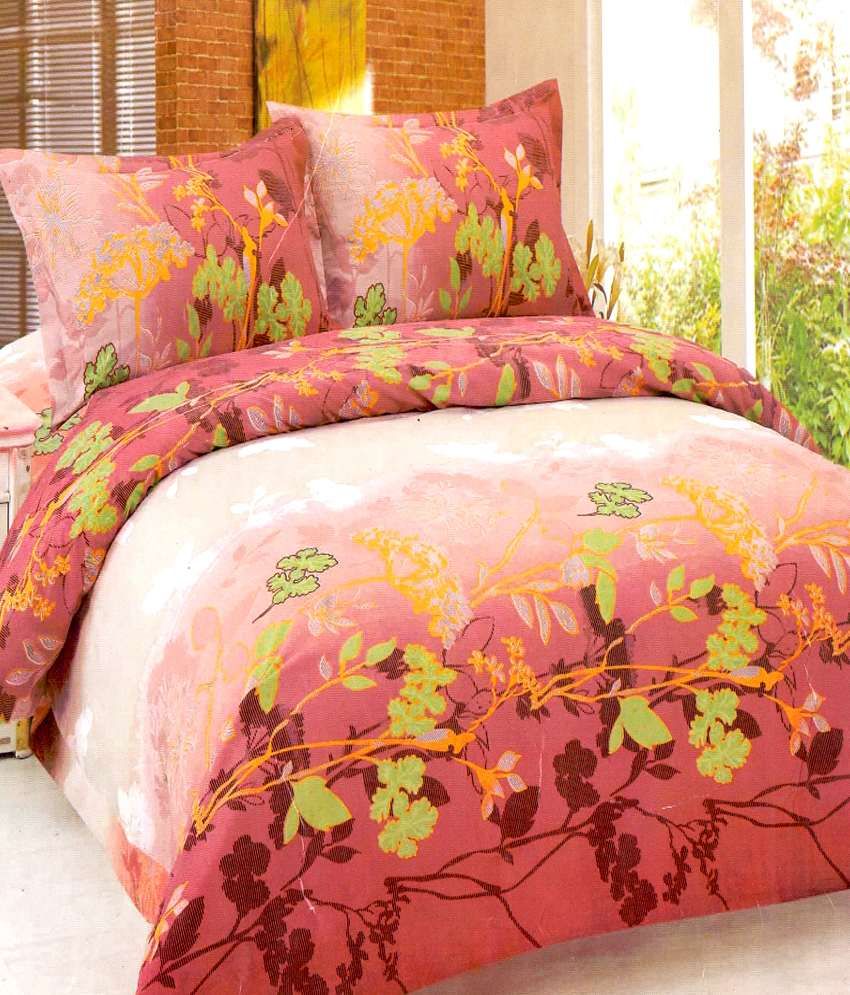 Iws Pink Natural Poly Cotton Double Bed Sheet With 2 Pillow Covers
