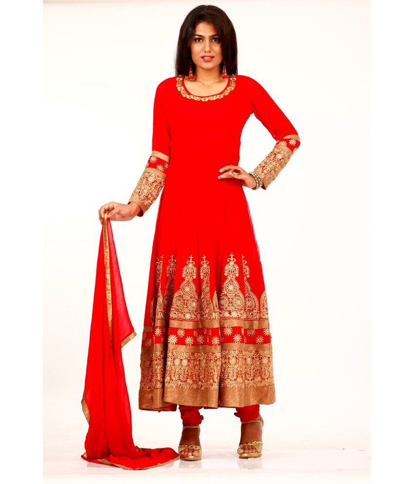 Bawree Churidar Suit Party Wear Georgete Blood Red 525205 - Buy Bawree ...