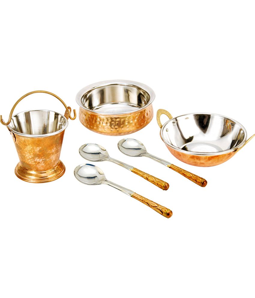Kitty Serving Set 6 Pcs (Kadai, Bucket, Handi & 3 Spoons) Buy Online