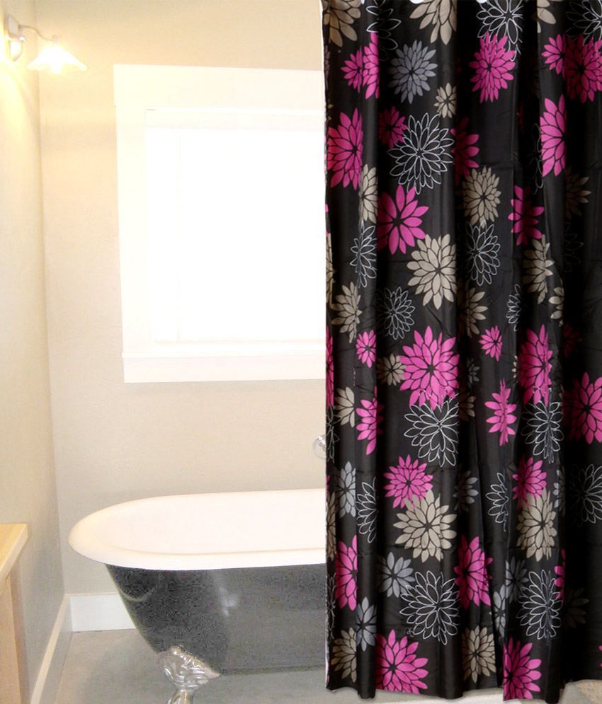 SKAP Black and Pink Polyester Hookless Shower Curtain - Buy SKAP Black