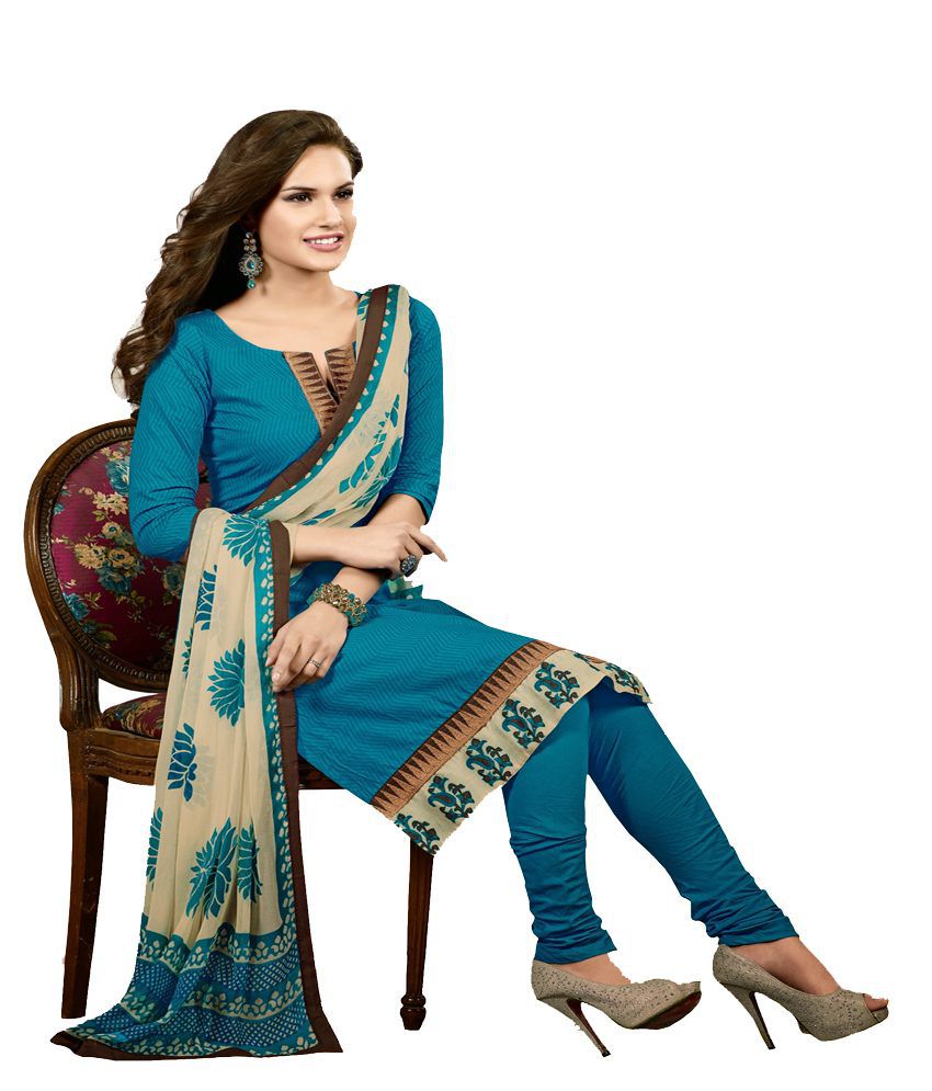 Awesome Navy Cotton Silk Salwar Suit - Buy Awesome Navy Cotton Silk Salwar Suit Online at Best 
